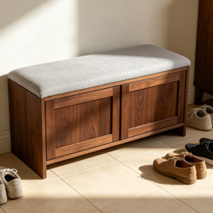 Two‑Door Wooden Shoe Bench with Cushioned Top